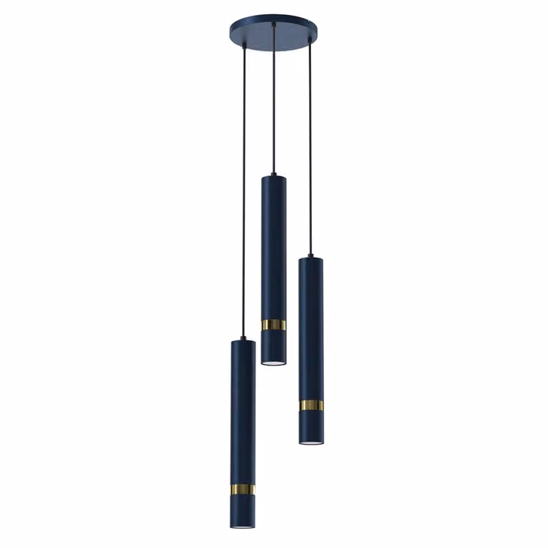 Lampada a sospensione blu scuro e oro a tre tubi regolabile Joker 3xGU10 8W Milagro