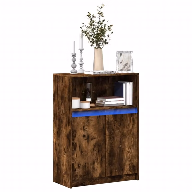 Credenza moderna vidaXL con illuminazione LED in legno Rovere Fumo, L: 72 cm, P: 34 cm, H: 100 cm