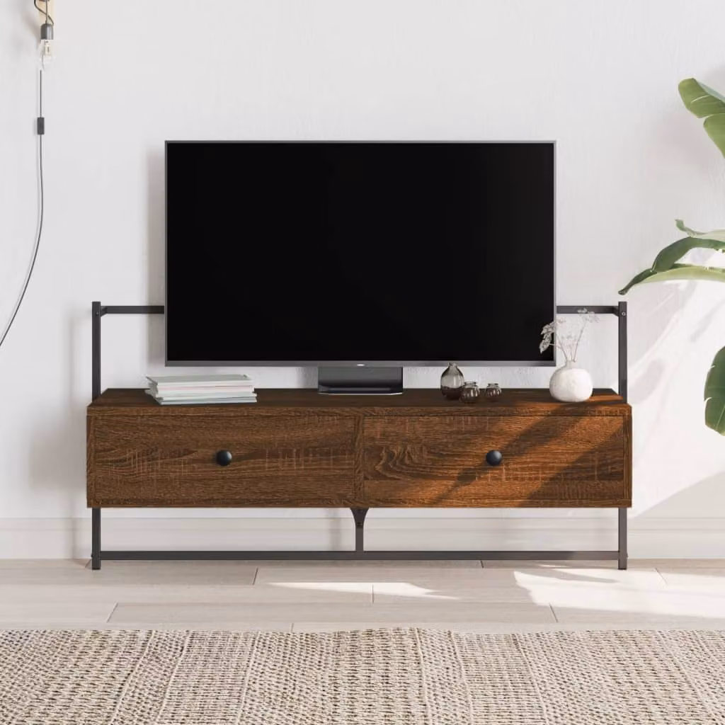 Mobile TV da muro vidaXL in legno multistrato e metallo, Rovere Marrone, L: 100,5 cm, P: 30 cm, H: 51 cm