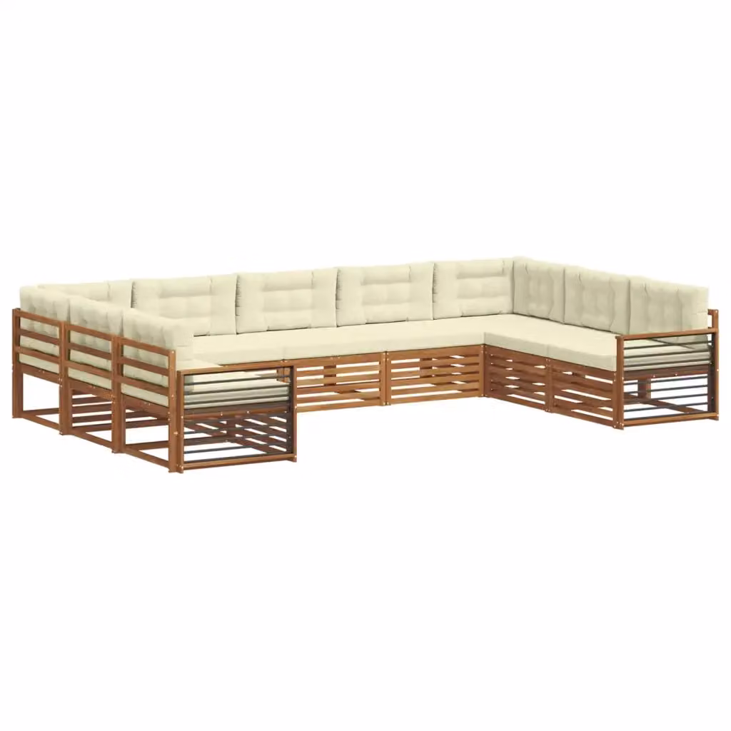 Set di divani da esterno a L con cuscini vidaXL in legno di acacia, colore beige e bianco – 2