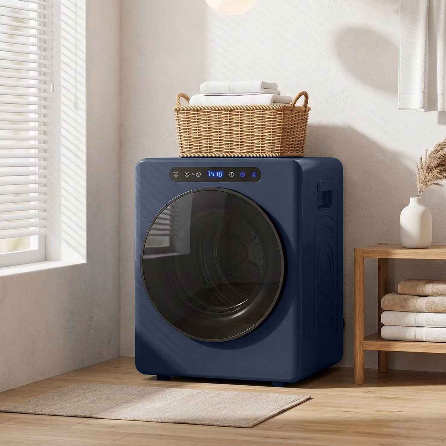Mini Asciugatrice Elettrica HOMCOM 1000W da 3 kg con Display LED, Blu, L: 49 cm, P: 43 cm, H: 61 cm – 2
