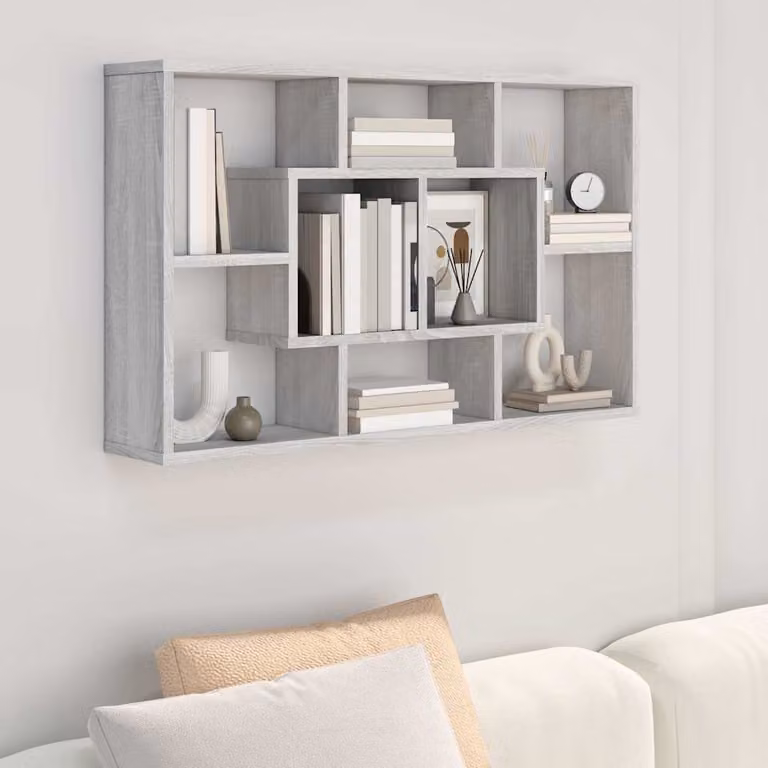 vidaXL Mensola a Muro Moderna in Legno Multistrato e MDF, Grigio Sonoma, L 85 cm x P 16 cm x H 52,5 cm