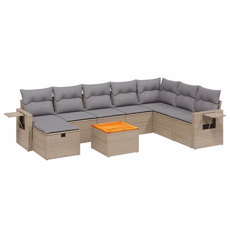 Set Divano da Giardino 9 pz con Cuscini Beige Misto Polyrattan