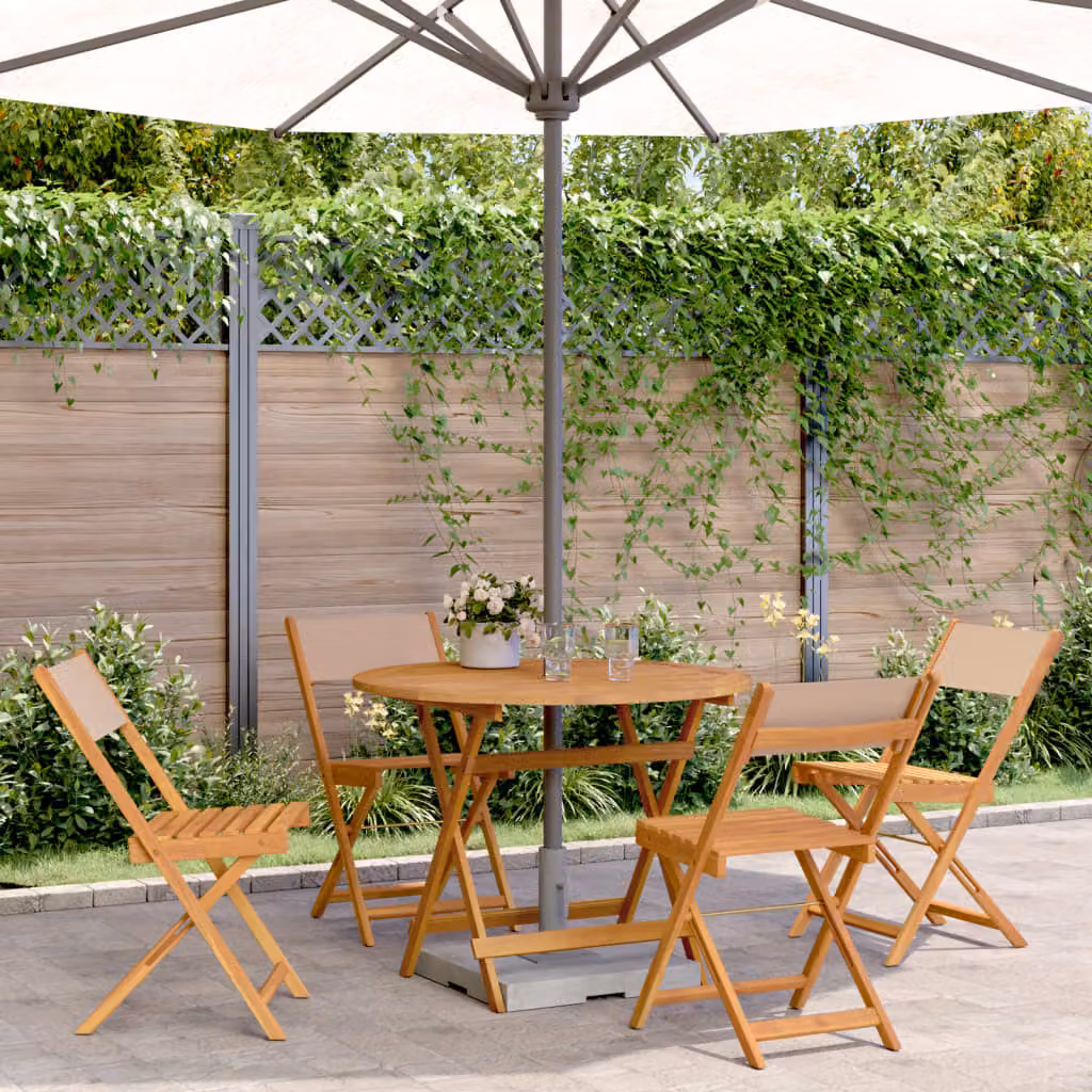 Set da pranzo da giardino vidaXL in legno di acacia oliato e tessuto, 5 pezzi, moderno, beige/grigio/marrone, L/P/H: 120 x 75 x 75 cm