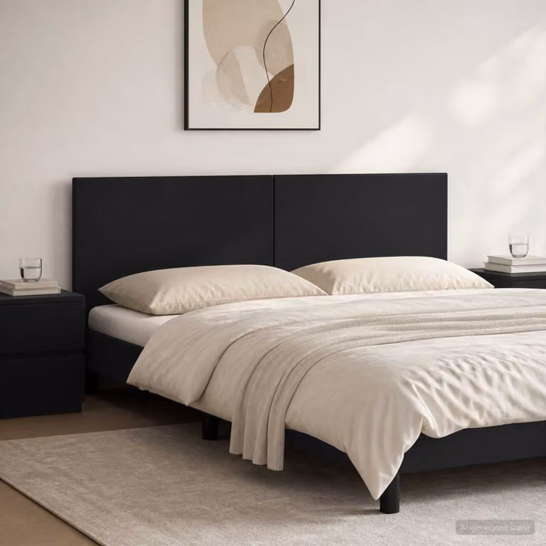 Testiera da muro moderna vidaXL BREDA in legno ingegnerizzato nero con pannelli imbottiti e scomparti laterali