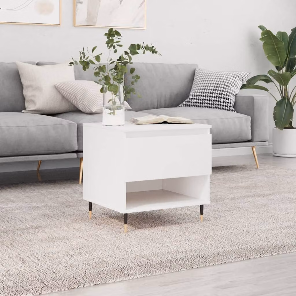 vidaXL Tavolino da Salotto Moderno Bianco in Legno e Metallo L: 50 cm, P: 46 cm, H: 50 cm
