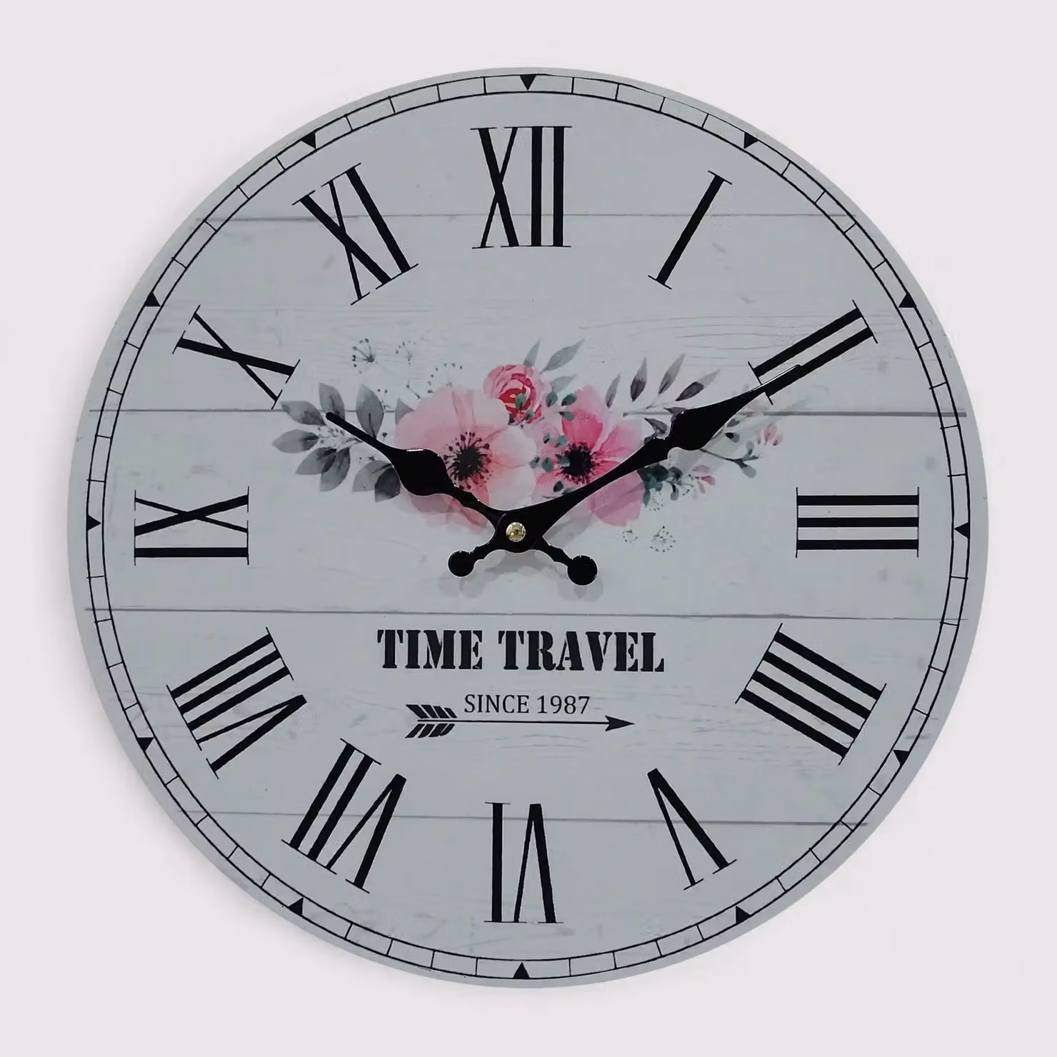 Frailea - Orologio da appendere bianco con motivo a fiori