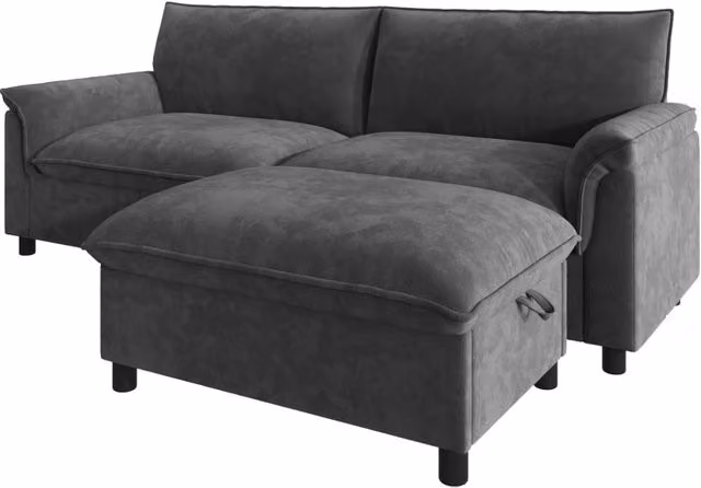 Divano modulare angolare Cloud grigio con pouf mobile e schienale alto 42 cm, 216x82x77 cm