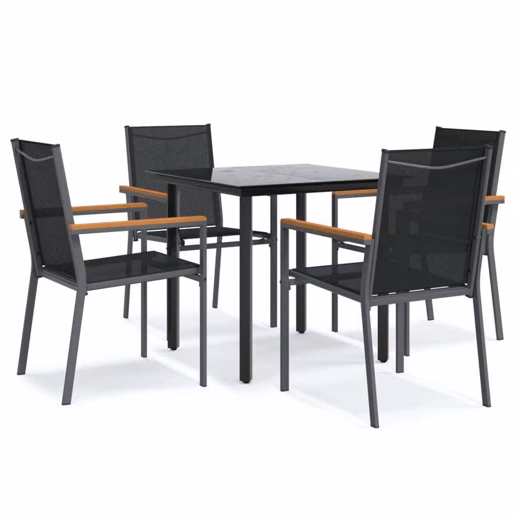Set da Pranzo da Giardino 5 pz Nero in Textilene e Acciaio
