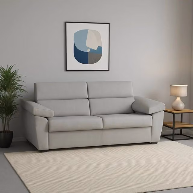 Divano 2 posti Gorreto DMORA in tessuto beige con coperture sfoderabili, design moderno per soggiorno, L: 205 cm, P: 95 cm, H: 100 cm – 1