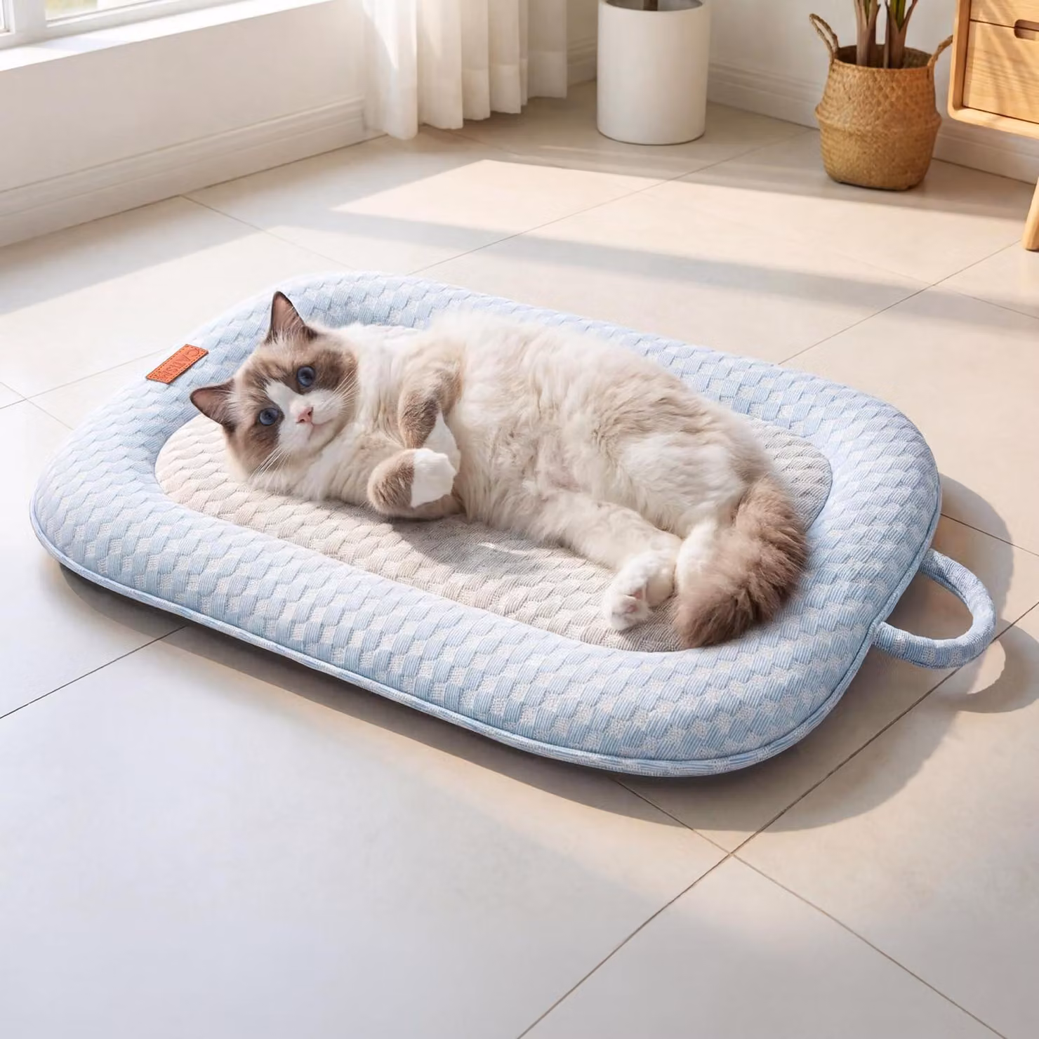 Tappetino refrigerante autogelo per cani e gatti, dimensioni 65x50 cm, colore blu-grigio