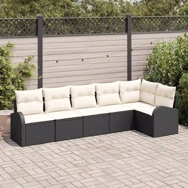 Set Divano da Giardino a L con 6 Sedute vidaXL, Colore Nero e Bianco, con Cuscini Imbottiti e Struttura in Metallo