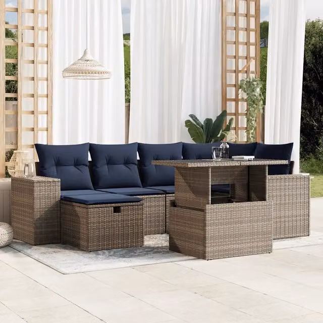 Set Divani da Giardino 7 pz con Cuscini Grigio in Polyrattan 3275301