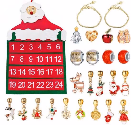 Calendario dell'Avvento - 24 giorni per contare i giorni che mancano a Natale. Set di braccialetti - Regalo di Natale - Conto alla rovescia per Natale - Set di gioielli per bambine - Braccialetti calendario dell'Avvento - Creazione di gioielli - Fai da te