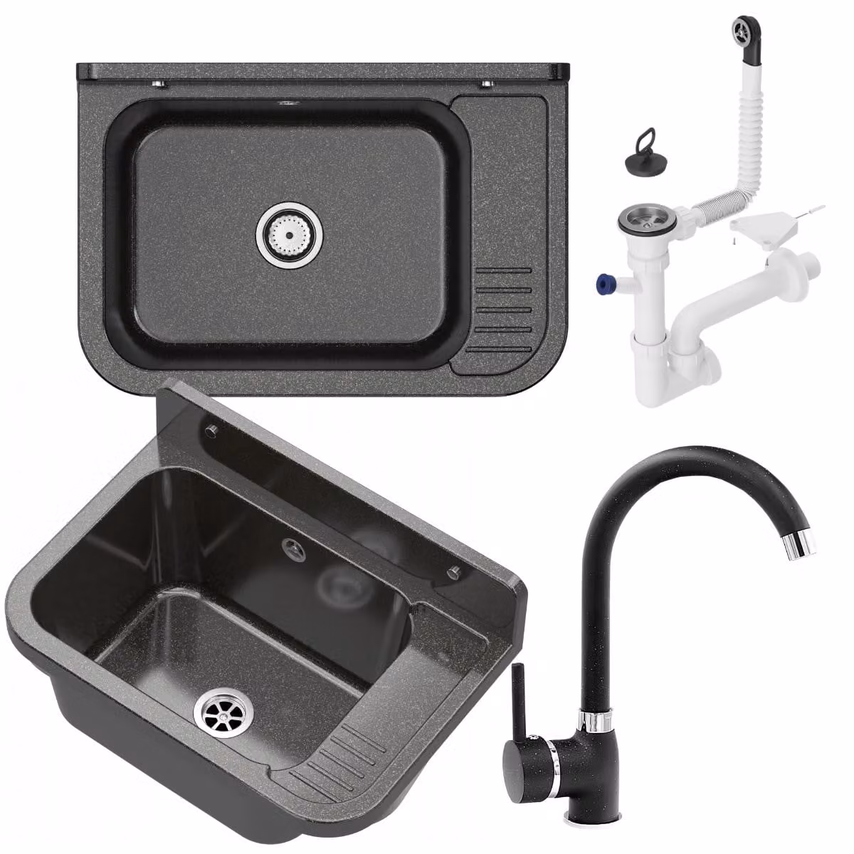 Granitan - Lavabo - Lavello - Nero - resistente agli agenti chimici - per officina e garage - Lavello da cucina