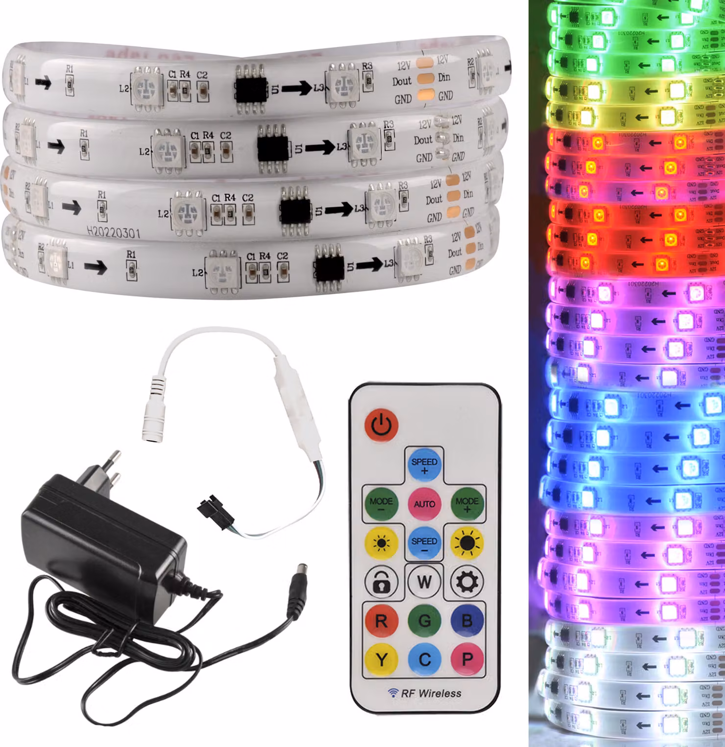 Set nastro LED MAGIC RGB 5 m, 12 V, IP65, telecomando, controller, alimentatore  314970 Polux