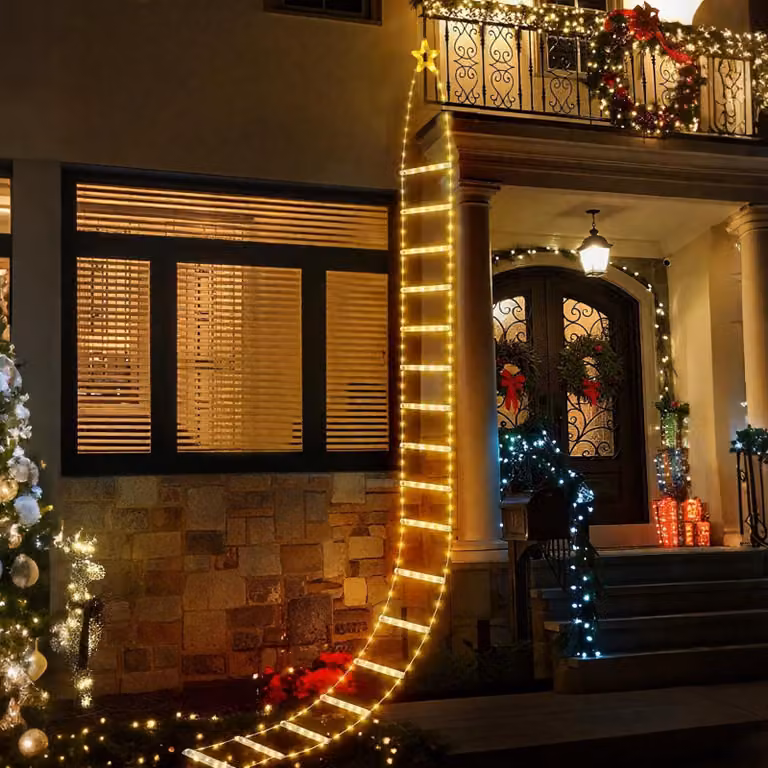 Catena luminosa a LED con Babbo Natale su una scala, 3 metri, luce bianco caldo, 8 modalità