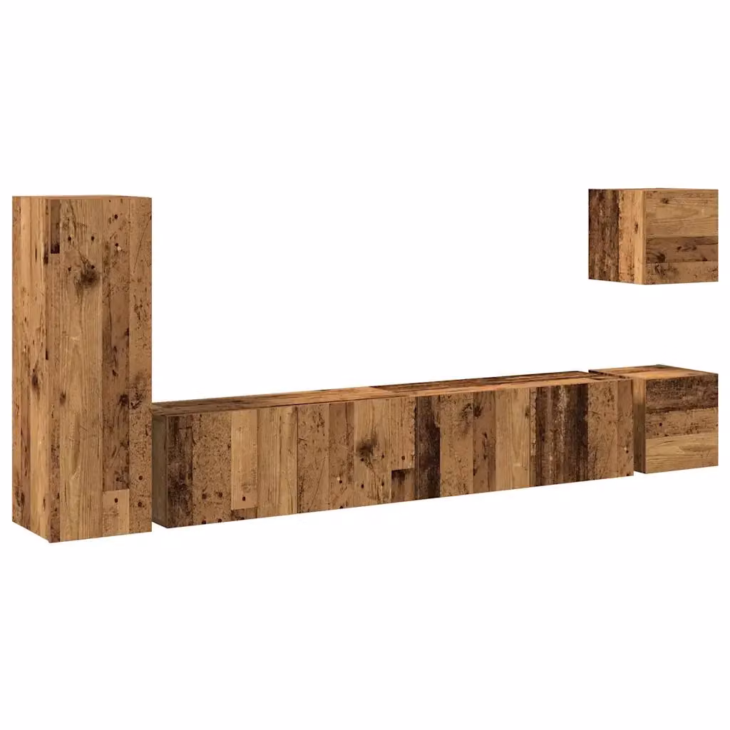 Set Mobile TV da parete vidaXL in 5 pezzi in legno color marrone stile classico – 2