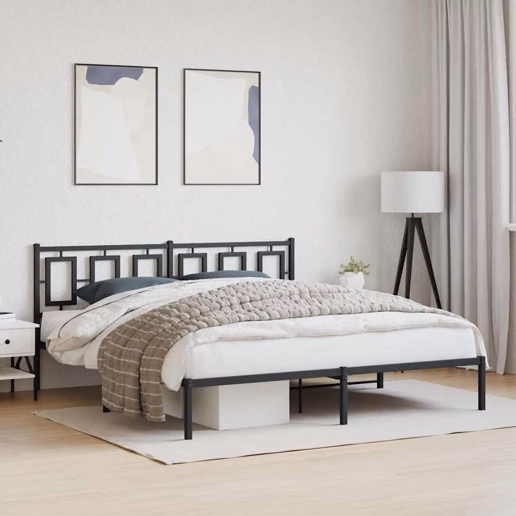 Giroletto con testiera in metallo vidaXL nero L: 219 cm, P: 187 cm, H: 91 cm