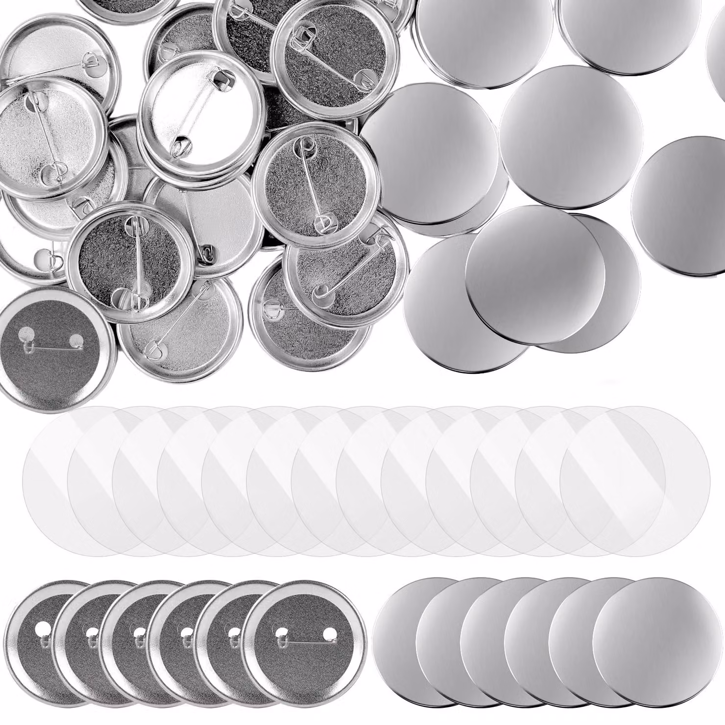 Accessori per macchine da pressa per bottoni (kit da 200 pezzi) - Componenti per bottoni - 32 mm - Metallo - Lisci (senza decorazioni) - Facili da usare