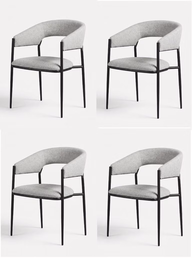 Set di 4 eleganti sedie da pranzo, colore bianco, con braccioli in tessuto
