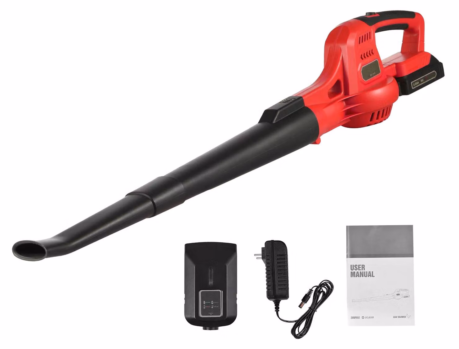 Soffiatore a batteria per foglie - Modello F-64 Turbo - 2 velocità - 60/130 MPH - Modello portatile - Con tubi di prolunga - Colore: rosso