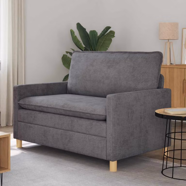 Divano vidaXL in tessuto per soggiorno, colore grigio e marrone, con cuscini inclusi e coperture rimovibili, L: 126 cm, P: 81 cm, H: 87,5 cm
