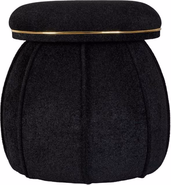 Pouf imbottito Corin in tessuto nero con dettagli oro