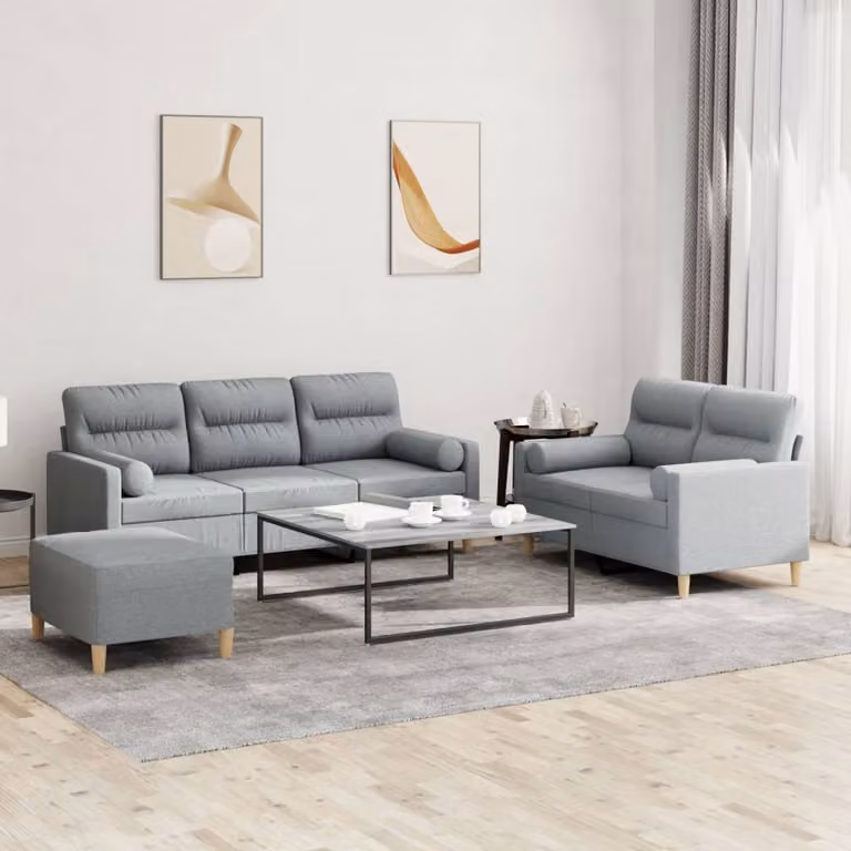 Maison Exclusive - Set divano 3 pezzi con cuscini in tessuto grigio chiaro