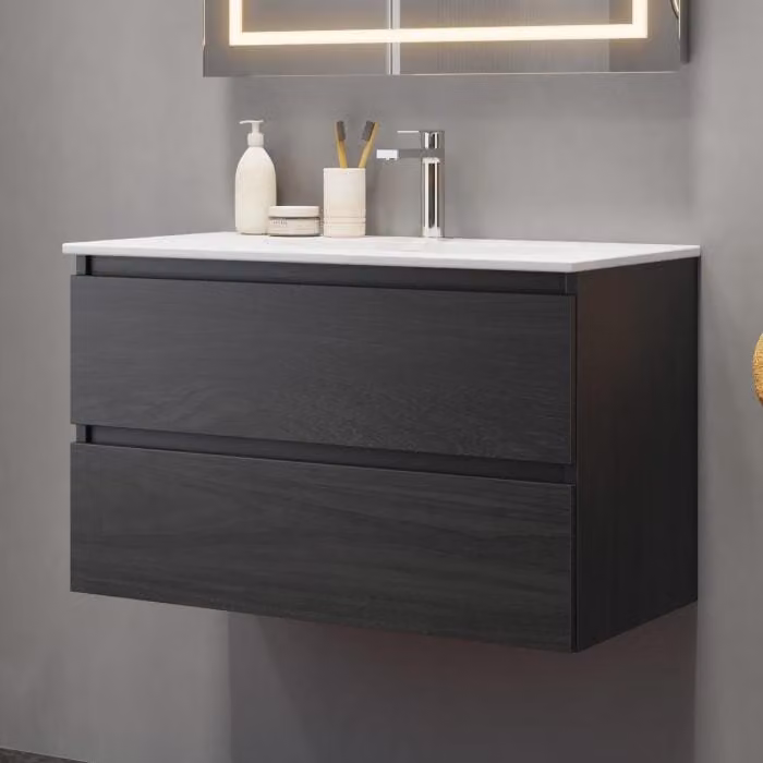 Mobile lavabo Stella con piano e mobile sottolavabo, 82 cm
