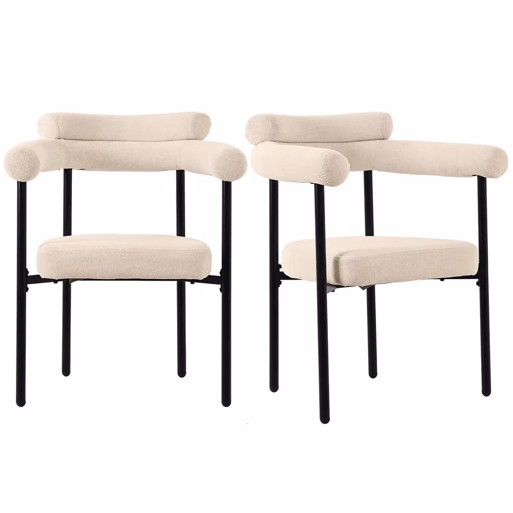 Set di 2 sedie da pranzo Minimal beige in velluto con gambe in metallo e seduta imbottita con braccioli design moderno – 2