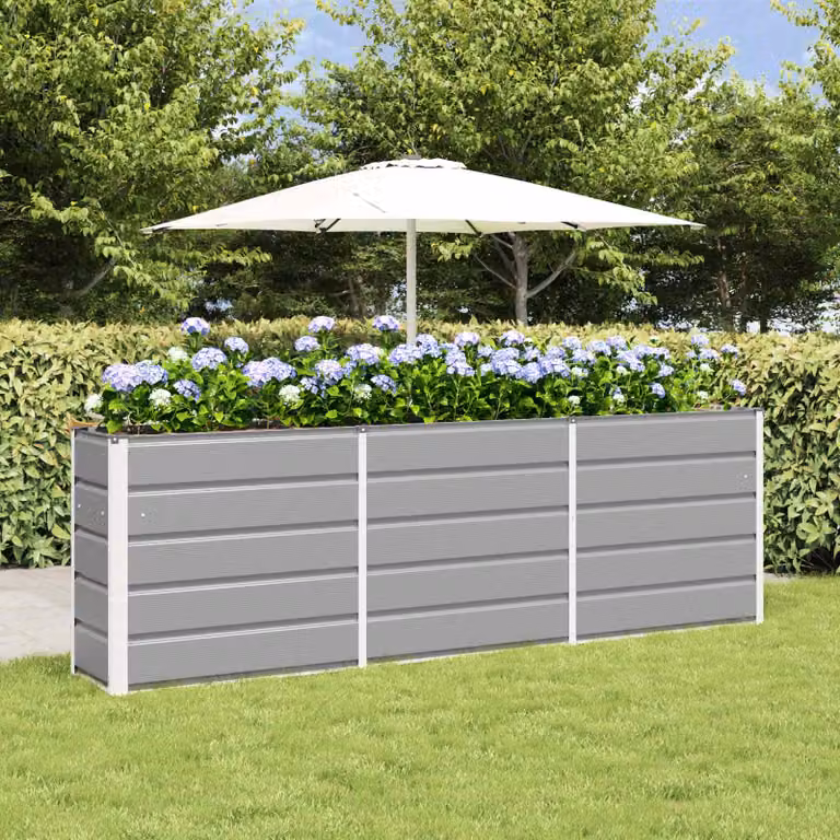 Fioriera vidaXL in acciaio e plastica, colore grigio, L 240 cm x P 40 cm x H 75 cm