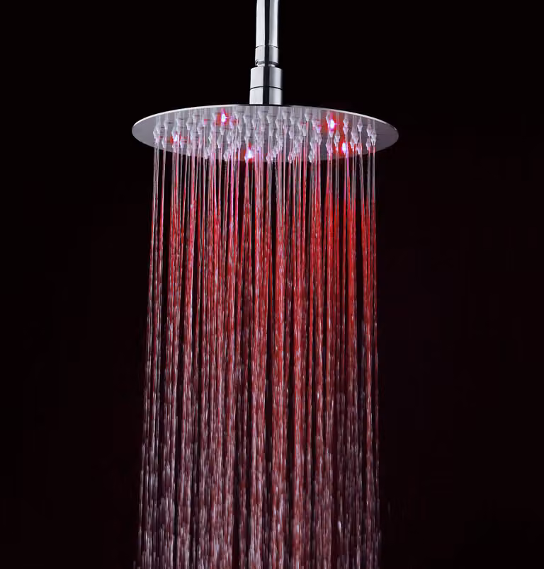 Soffione doccia ultraslim tondo con led cromoterapia acciaio inox D30 cm VEGAS - Satinato