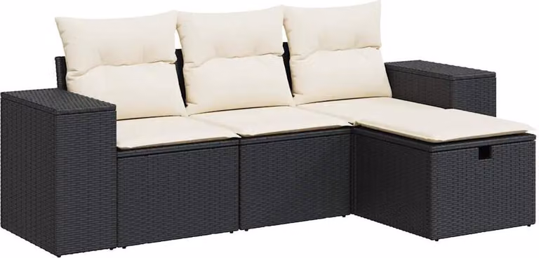 Set Divani da Giardino 4 pz con Cuscini Nero in Polyrattan