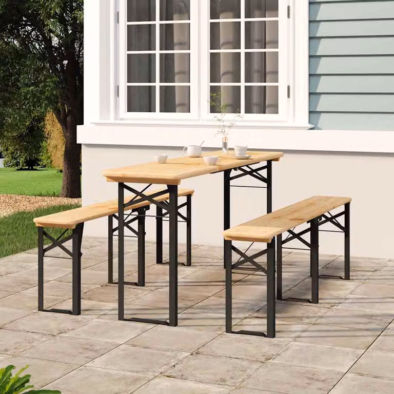 Set da birreria pieghevole vidaXL in legno di abete composto da 3 pezzi, colore verde e marrone
