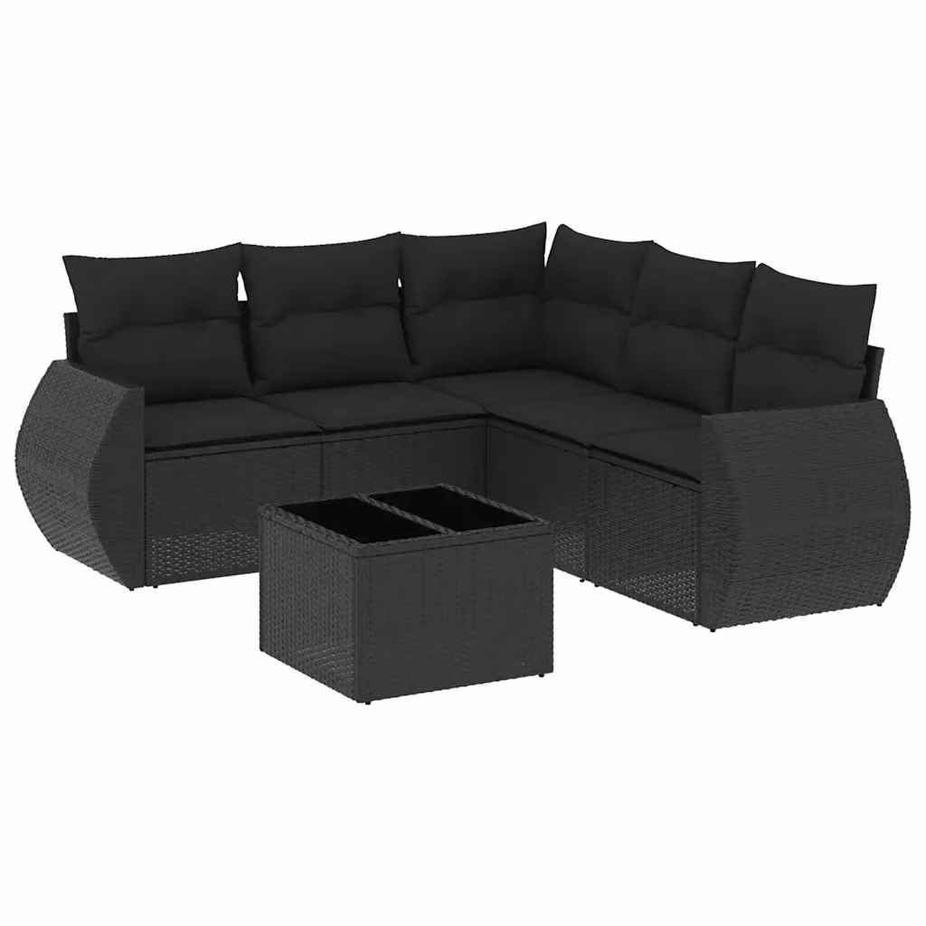 vidaXL Set Divano da Giardino a L in Polyrattan Nero con 6 Cuscini Imbottiti e Tavolino – 2