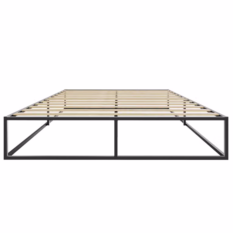 Letto Kyoto tectake in metallo nero con rete a doghe in legno, L 140 x P 200 x H 25,5 cm