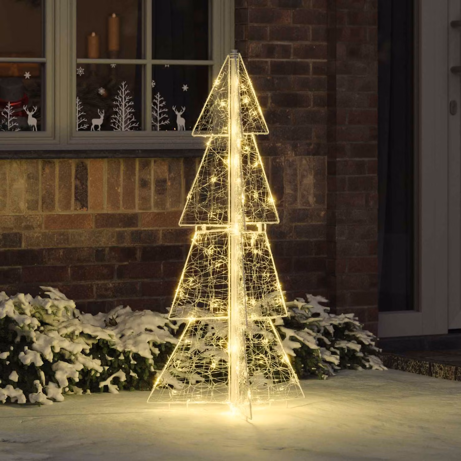 Albero di Natale moderno vidaXL con 100 LED bianco caldo, colore bianco e trasparente, Altezza: 120 cm