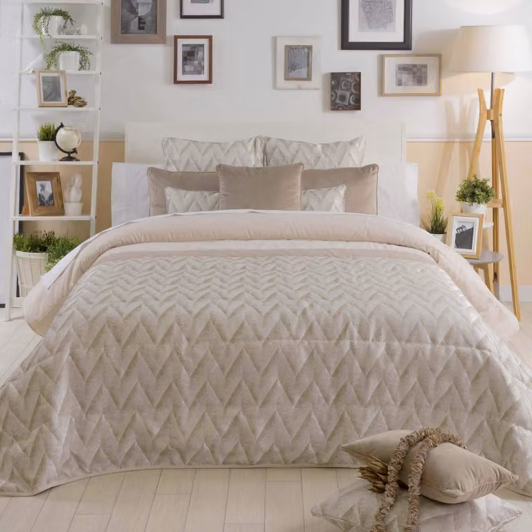 Piumone, color crema, 250x265 cm, adatto per letto di 150 cm, 100% poliestere