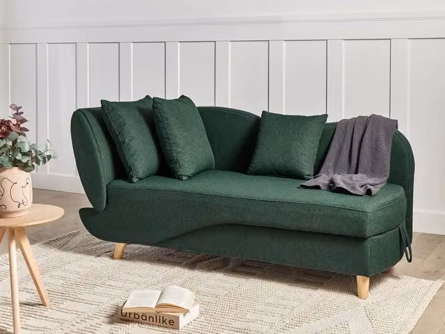 Divano angolare Beliani con chaise longue a sinistra, tessuto verde e contenitore, ideale per il tuo soggiorno moderno – 1