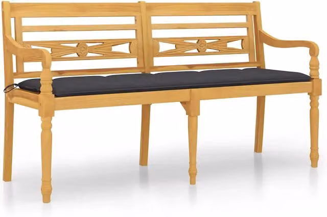 Panca da Giardino | Panchina Batavia Cuscino Antracite 150 cm Legno Massello Teak