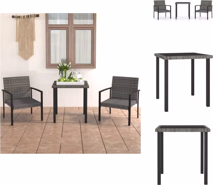 vidaXL Set da pranzo da giardino 3 pezzi in rattan grigio - Set di mobili da giardino