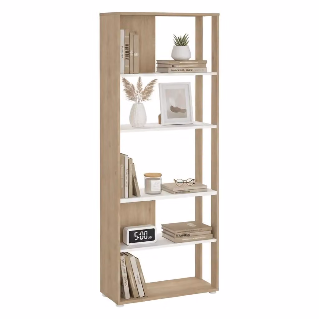 Libreria MuGuiying DMORA moderna in legno, Rovere e Bianco, L 80 cm x P 34,4 cm x H 204,7 cm – 2