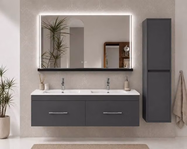 Mobile bagno con lavabo ORIGENBATH FLORENCIA senza specchio 120x45 cm doppia vasca grafite con colonna