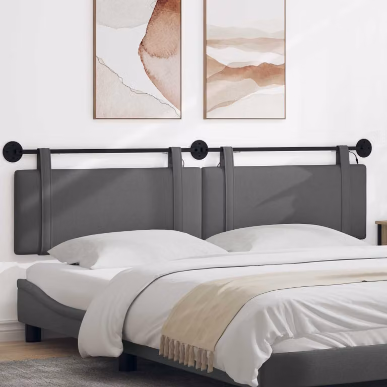 Testiera da letto sospesa vidaXL in tessuto grigio con illuminazione integrata e pannello imbottito