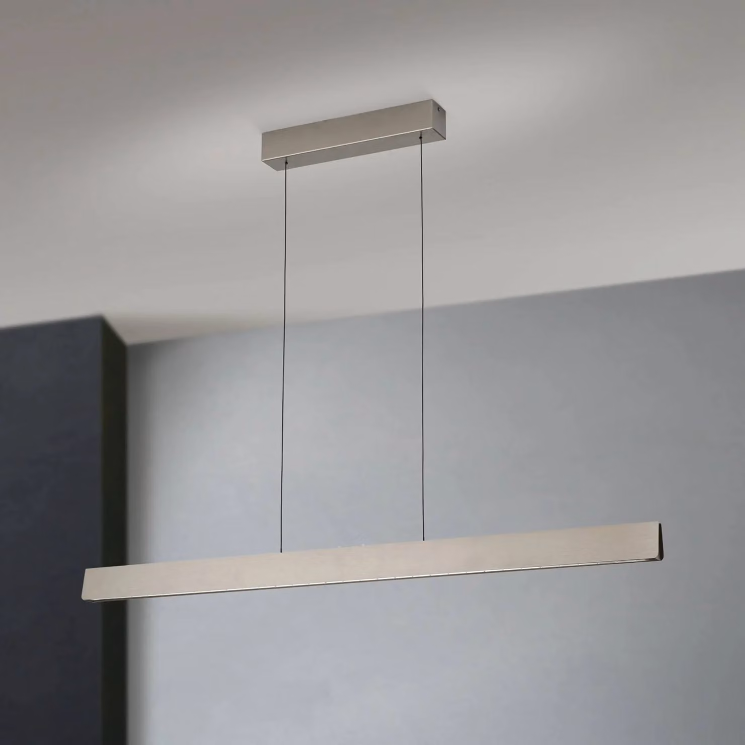 ORION Lampada a sospensione LED Tara, colore nichel, lunghezza 120 cm, dimmerabile, Alluminio / Grigio / Zincato, Soggiorno / Sala da pranzo, Alluminio, Moderno