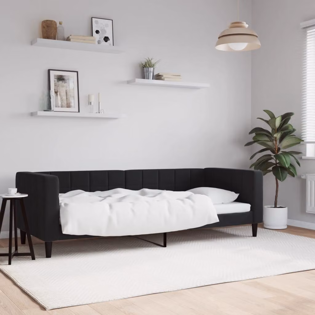 Letto da giorno moderno vidaXL in velluto nero L 200 x P 80 x H 68 cm