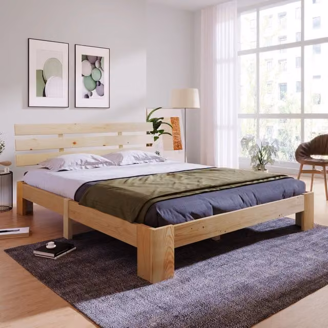 letto matrimoniale in legno massello naturale 144 x 210 cm