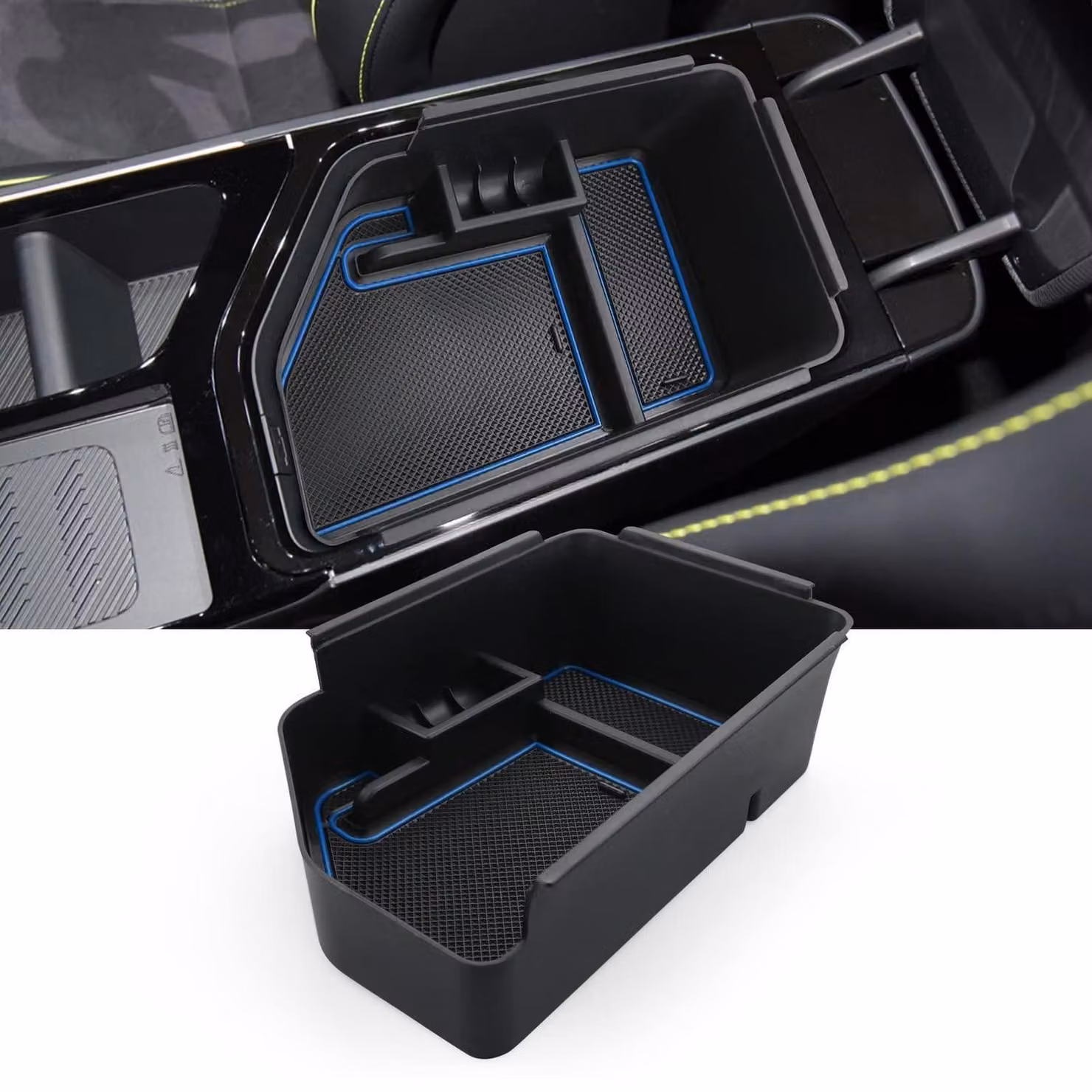 Contenitore portaoggetti per la console centrale della Kia EV6 2022, con tappetino antiscivolo, colore blu