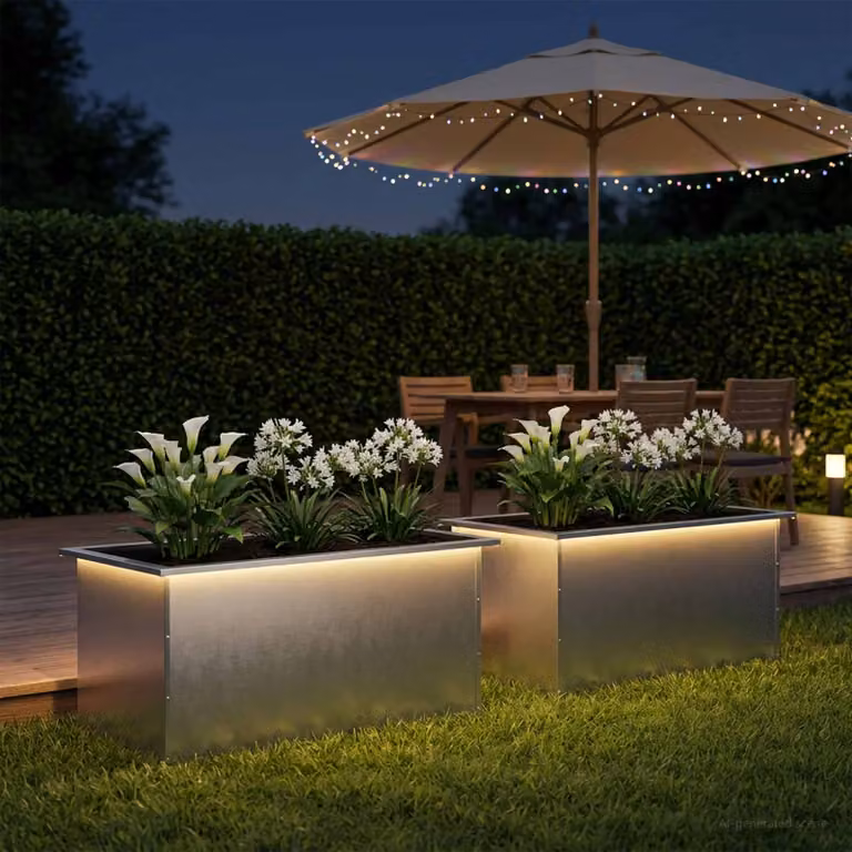 vidaXL Fioriera da giardino con LED 2 pz Argento 50 x 80 x 48 cm